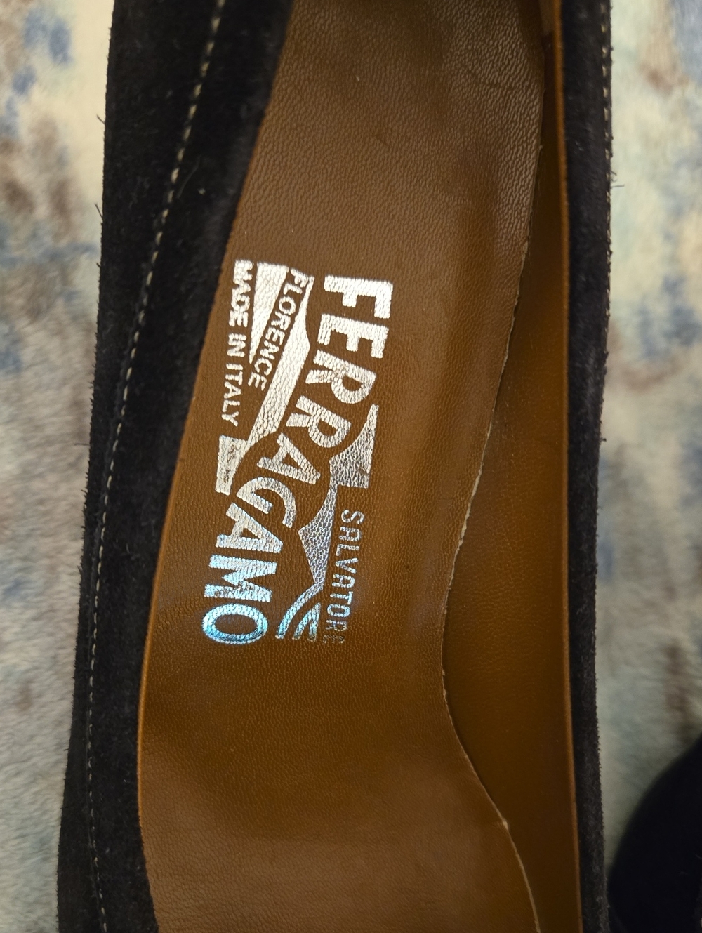 Salvatore Ferragamo Black Suede Loafers with Gold Buckles - Picture 3 of 9